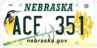 NE license plate ACF351