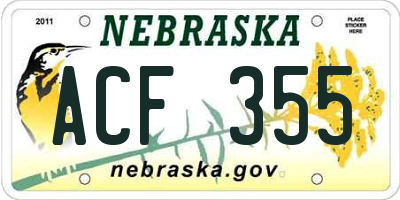 NE license plate ACF355