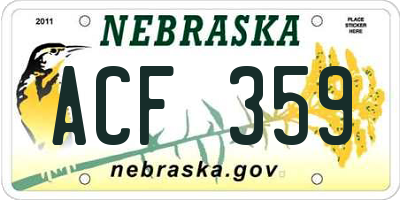 NE license plate ACF359