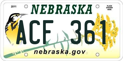 NE license plate ACF361