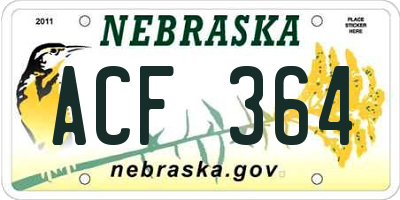 NE license plate ACF364