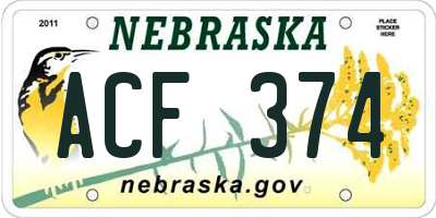 NE license plate ACF374