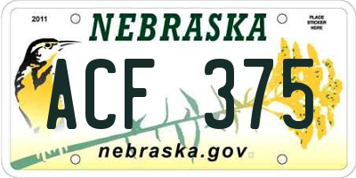 NE license plate ACF375
