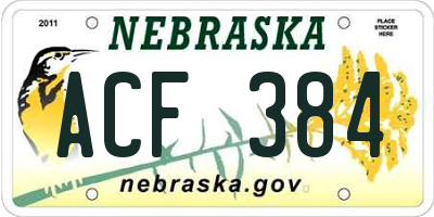 NE license plate ACF384
