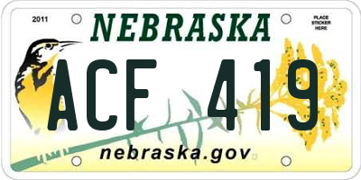 NE license plate ACF419