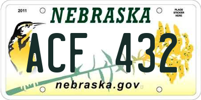 NE license plate ACF432