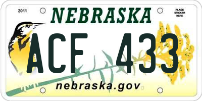 NE license plate ACF433