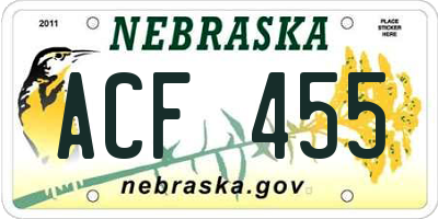 NE license plate ACF455
