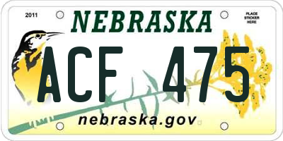 NE license plate ACF475