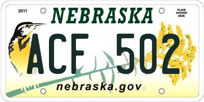 NE license plate ACF502