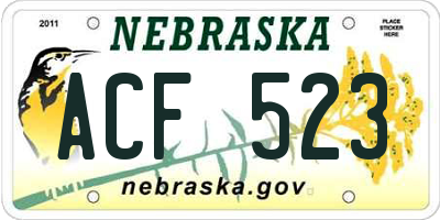 NE license plate ACF523