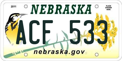 NE license plate ACF533