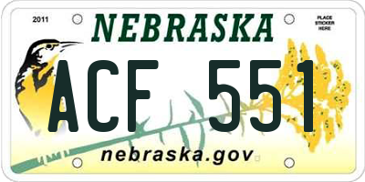 NE license plate ACF551