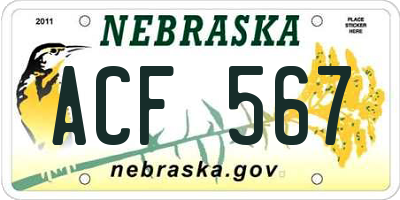 NE license plate ACF567