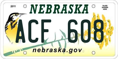 NE license plate ACF608