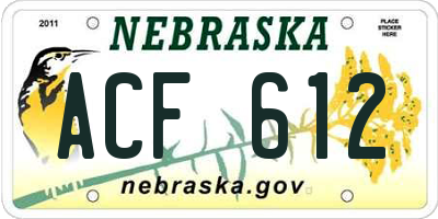 NE license plate ACF612