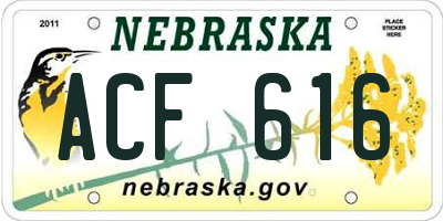 NE license plate ACF616