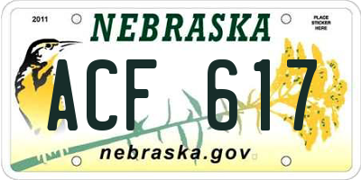 NE license plate ACF617