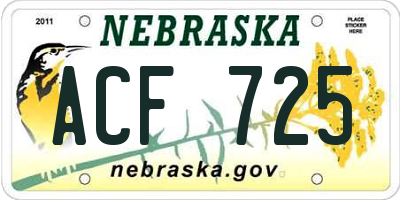 NE license plate ACF725