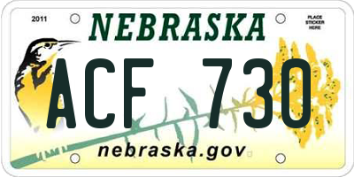 NE license plate ACF730