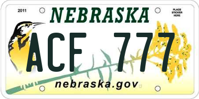 NE license plate ACF777