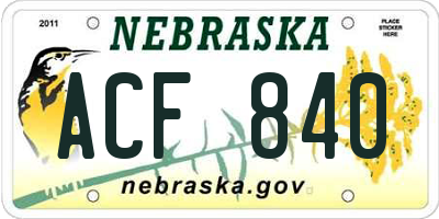 NE license plate ACF840