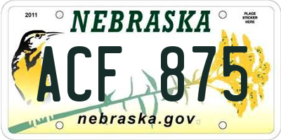 NE license plate ACF875