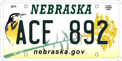 NE license plate ACF892