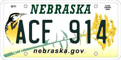 NE license plate ACF914