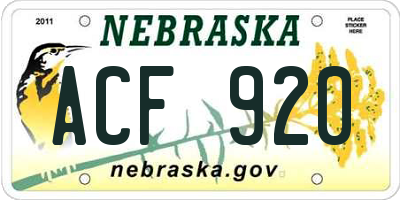 NE license plate ACF920