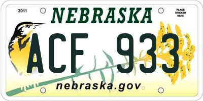 NE license plate ACF933