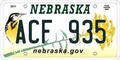NE license plate ACF935