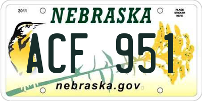 NE license plate ACF951