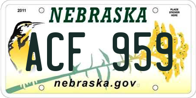 NE license plate ACF959