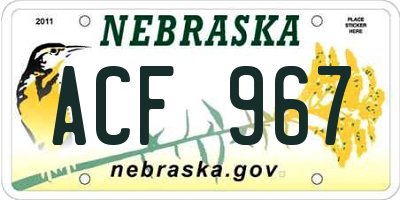 NE license plate ACF967