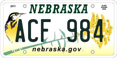 NE license plate ACF984