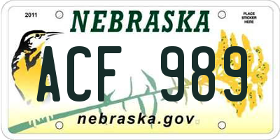 NE license plate ACF989