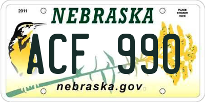 NE license plate ACF990