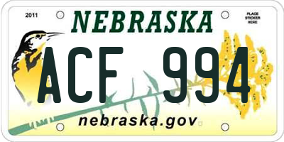 NE license plate ACF994