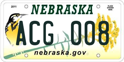NE license plate ACG008