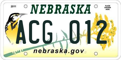 NE license plate ACG012