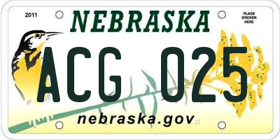 NE license plate ACG025