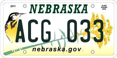NE license plate ACG033