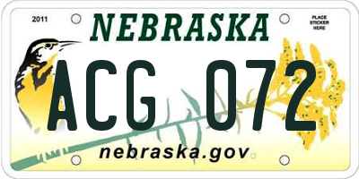 NE license plate ACG072
