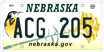 NE license plate ACG205