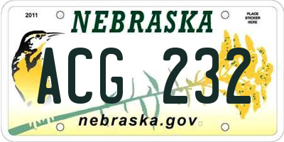 NE license plate ACG232