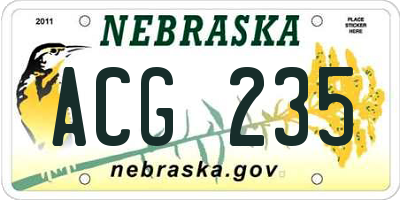 NE license plate ACG235