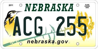 NE license plate ACG255