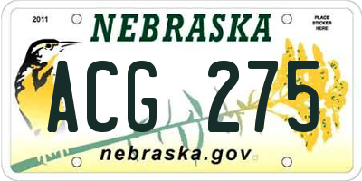 NE license plate ACG275