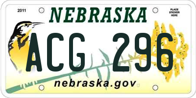 NE license plate ACG296